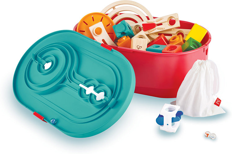 Hape Quadrilla Stack Track Bucket Set Wooden Marble Run Blocks