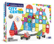 Magna-Tiles City Center toy set packaging with colorful building blocks and cars on a white background