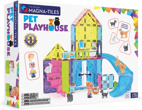 Magna-Tiles Pet Playhouse toy set packaging with colorful design and toy figures.