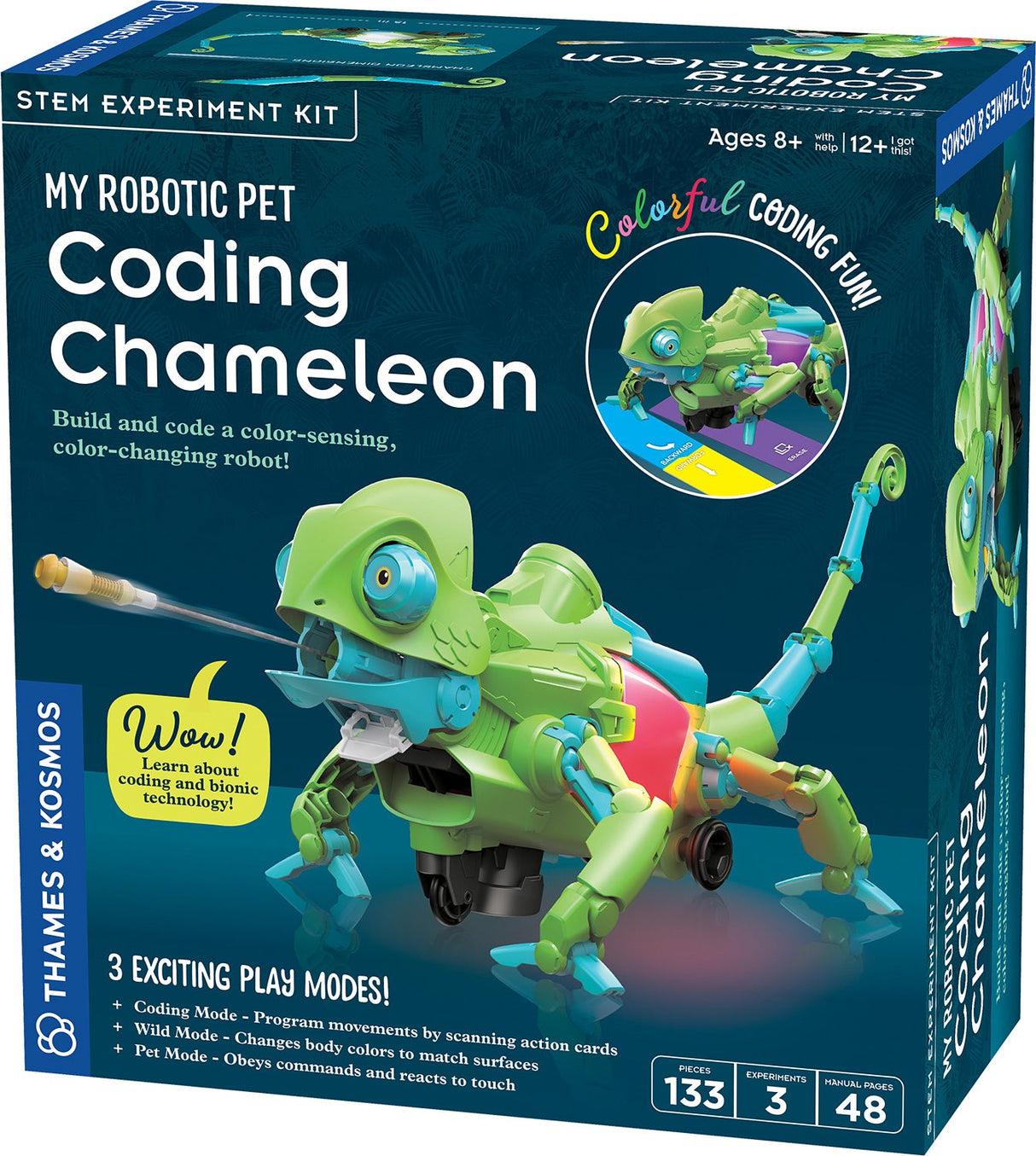 Box of 'My Robotic Pet Coding Chameleon' STEM experiment kit by Thames & Kosmos.