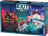 Board game box for 'Exit: The Game - Family' featuring two escape adventures.