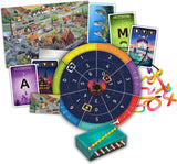 Exit: The Game - Family Edition - 2 Escape Adventures set with colorful spinner, cards, and map on a white background