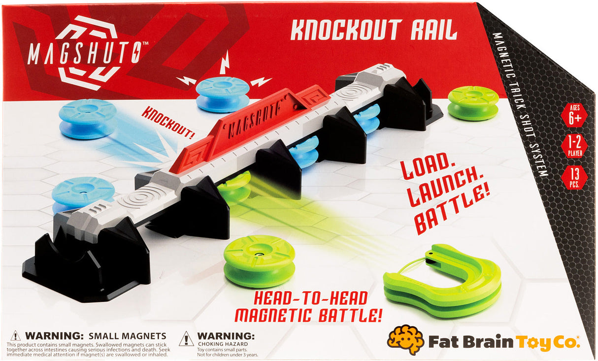 Magshimo Knockout Rail toy set packaging with colorful components and branding.