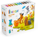 Box of Hey Clay dog-themed modeling clay set with colorful clay figures on a white background