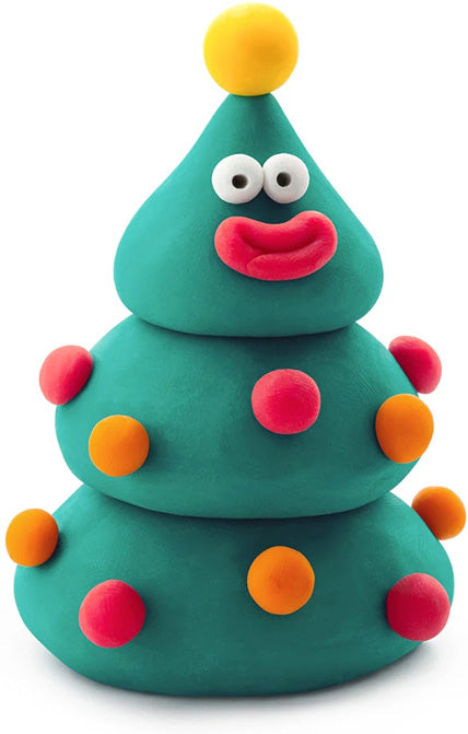 Hey Clay Winter Holidays  Christmas tree with a face on a white background
