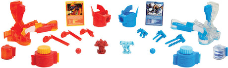 Collection of red and blue Doteki Multiplayer Battle Pack accessories on a white background