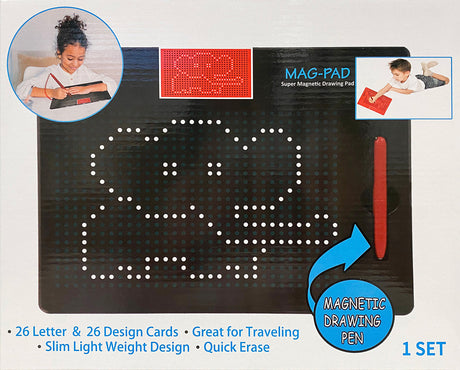 MAG-PAD magnetic drawing pad with magnetic pen on a white background