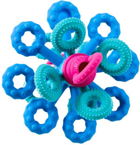 Okee Toy a toy with blue and teal rings and a pink center on a white background