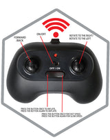 Black remote control with labeled buttons on a white background for Inflatable Dinosaur RC