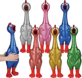 Set of colorful Giant Sparkle Rubber Chicken with open mouths on a white background