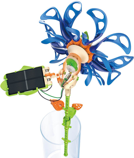 SolarFlower Sapphire Swirl toy with blue and green components on a white background
