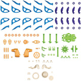 SolarFlower Sapphire Swirl collection of various mechanical parts in different colors on a white background