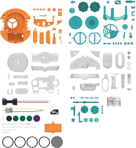 Dusty Robotic Vacuum Cleaner collection of mechanical parts and components on a white background