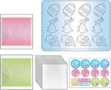 Tasty Labs: Gummy Candy Kit - Bunnies, Eggs & Tulips! Set of Easter-themed products including a mold, stickers, and paper sheets.