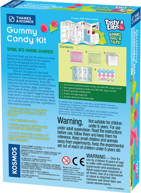 Tasty Labs: Gummy Candy Kit - Bunnies, Eggs & Tulips! back packaging with colorful design and text