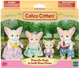 Calico Critters Fennee Fox Family toy set packaging with four fox figures in a garden setting.