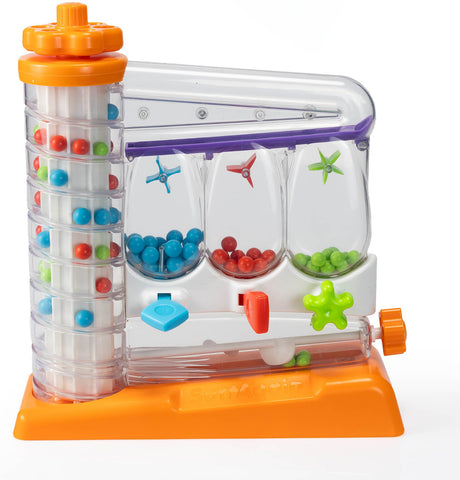 Colorful toy SortAgain with multicolored marbles on a white background