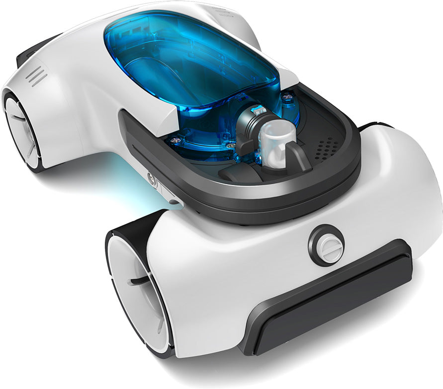 White and black Air-Power Turbo Racer with blue interior on a white background