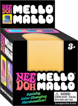 Box of Yellow Nee Doh Mello Mallo color-changing marshmallow with warning label.