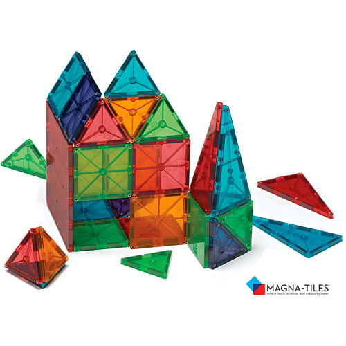 Colorful MagnaTiles™ Classic™ 100 Piece Set building blocks set on a white background with Magna-Tiles logo.