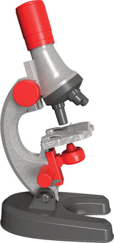 Children's microscope with red and gray design on a white background
