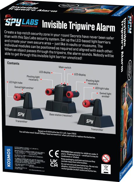 Spy Labs Invisible Tripwire Alarm packaging with diagram and product details.