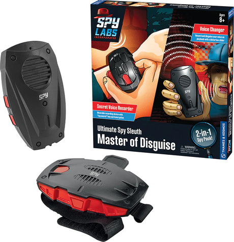 Spy Labs: Ultimate Spy Sleuth 2 - Master of Disguise - Secret Voice Recorder/Voice Changer set with voice changer and recorder next to its packaging.