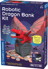 Box of Robotic Dragon Bank Kit with red dragon and treasure chest design