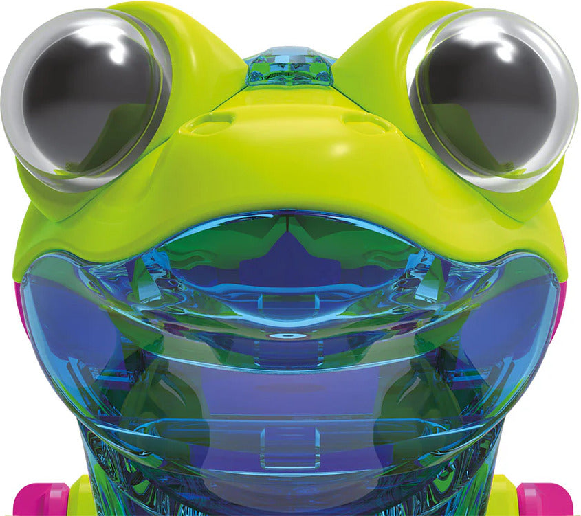 Colorful Geckobot 2.0 with large eyes and transparent body
