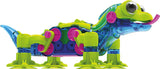 Toy Geckobot 2.0 with green, blue, and pink colors on a white background