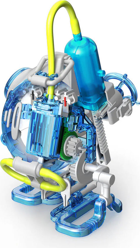 Toy Saltwater Fuel Cell Robot with blue and gray components on a white background
