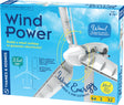 Box of a 'Wind Power' STEM experiment kit with a wind turbine model on a blue background.