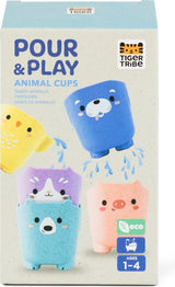 Box of Tiger Tribe Pour & Play Animal Cups with cartoon animal designs on a light background