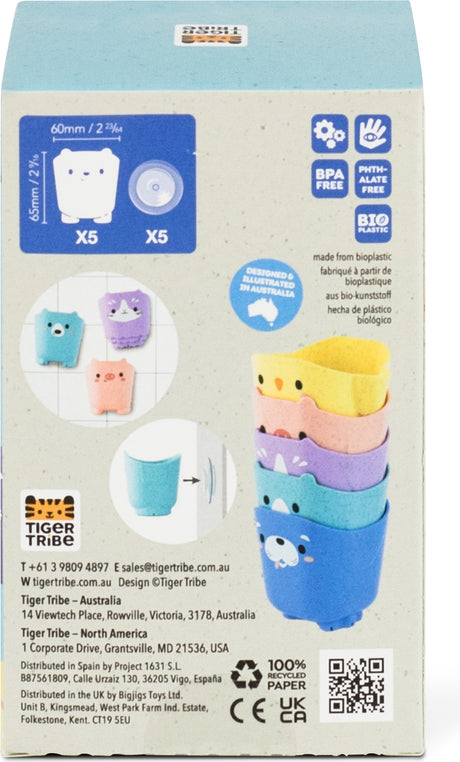 Packaging of Tiger Tribe colorful Pour and Play - Animal Cups with branding and product details.