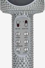 Silver Bling Karaoke Microphone with control buttons on a white background