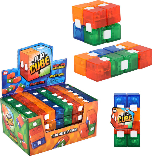 Flip Cube toy with packaging on a white background