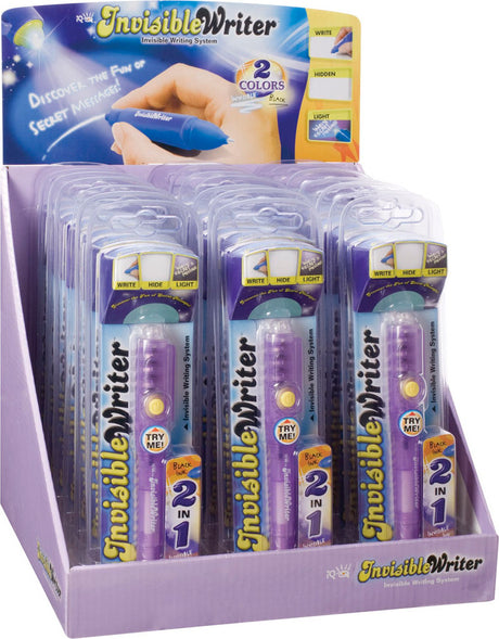 Display of Invisible Writer pens with packaging on a white background
