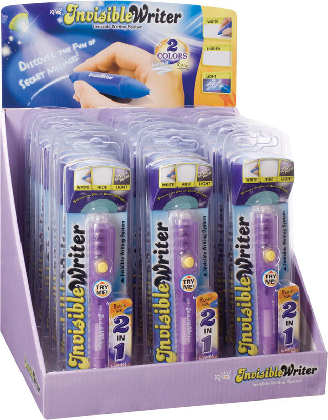Display of Invisible Writer pens with packaging on a white background