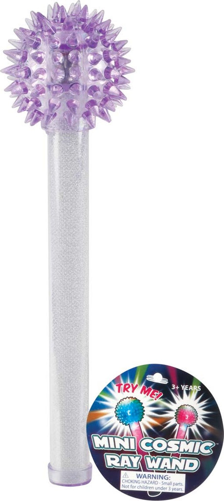 Mini Cosmic Ray Wand with purple top and glittery handle on a white background