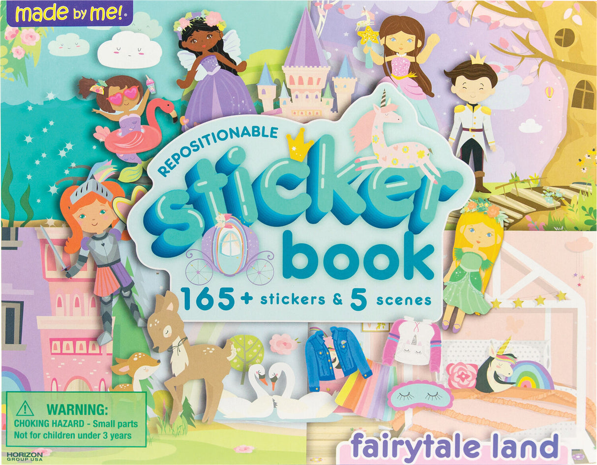 Fairytale Sticker Book packaging with fairytale-themed illustrations and 'made by me!' branding.