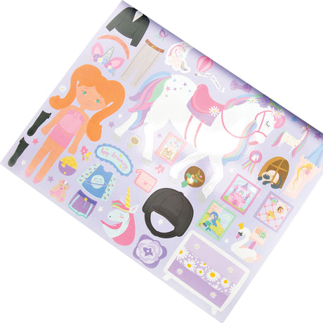 Sheet of stickers with a fairy and related items on a purple background