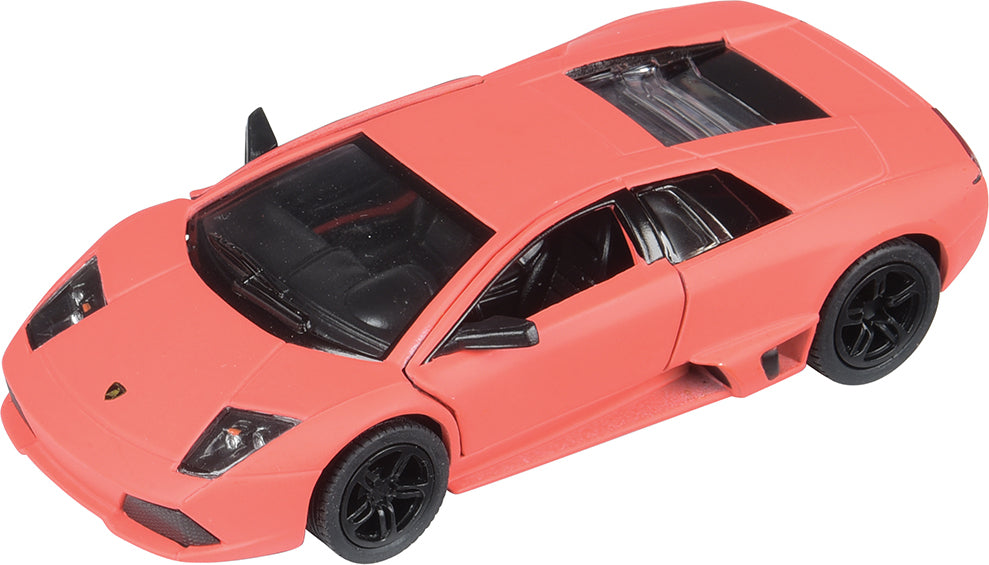 Red toy Matte Lamborghini car with black wheels on a white background