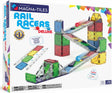 Magna-Tiles Rail Racers Deluxe toy set packaging with colorful tracks and Magna-Tiles logo.