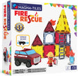 Magna-Tiles Fire Rescue toy set packaging with colorful building blocks and a fire truck model.