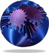 Close-up of a metallic blue Gear Ball Fidget Toy  on a white background