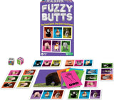 Fuzzy Butts card game packaging with cards displayed on a white background