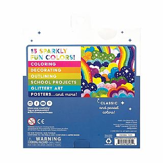 Rainbow Sparkle Glitter Markers - set of 15